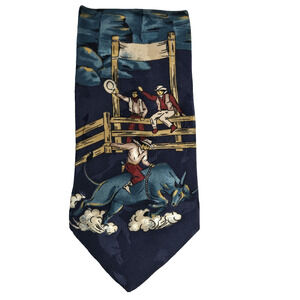 Mark Alexander Mens Silk Tie Vintage Western Rodeo Bull Rider Cowboy Scene Retro